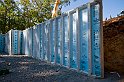 Blue insulated concrete form wall at construction site