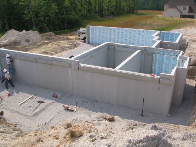 Residential concrete foundation and basement under construction