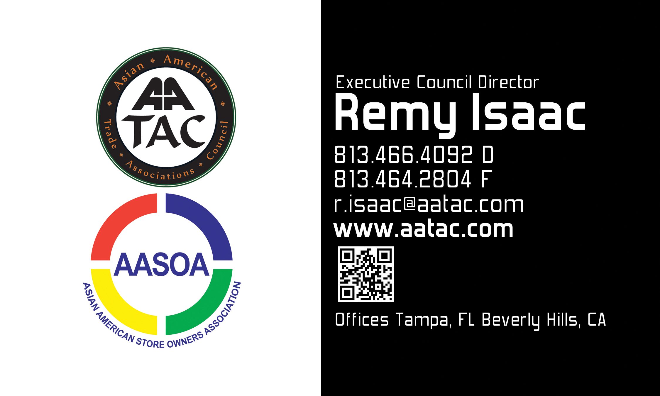 Business card with two logos and QR code